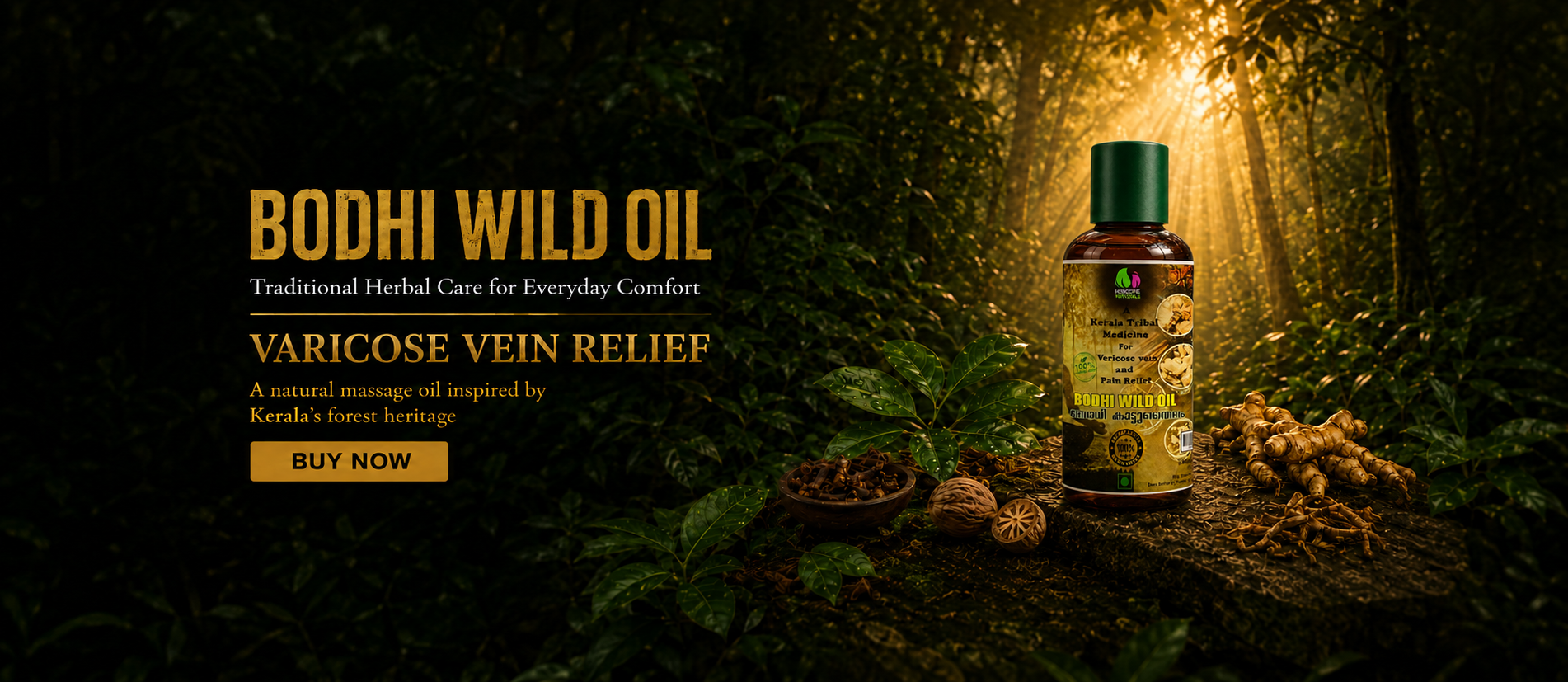 Bodhi Wild Oil in a Wayanad-inspired forest setting